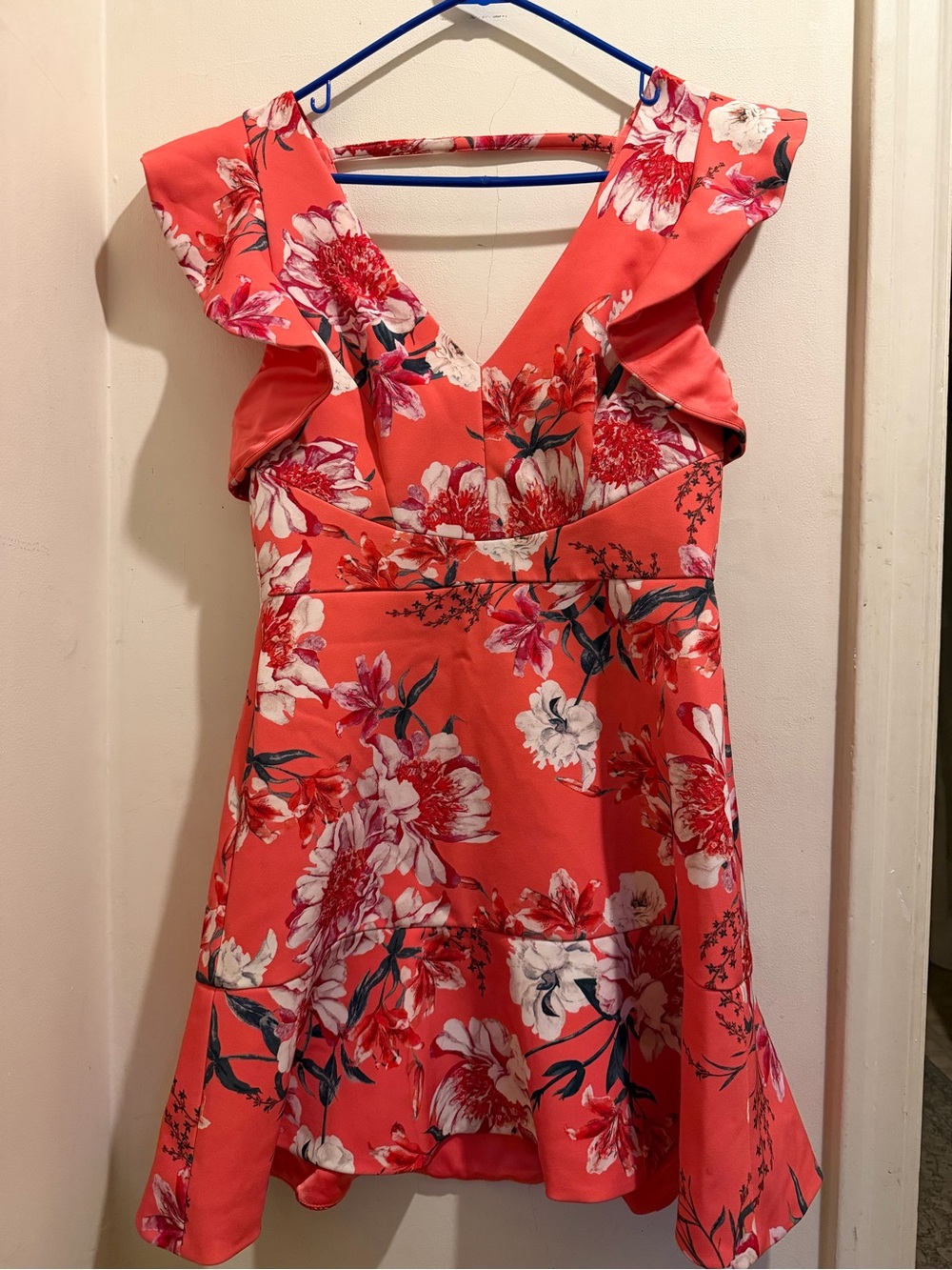Ever New Coral Floral Ruffle Sleeve Dress